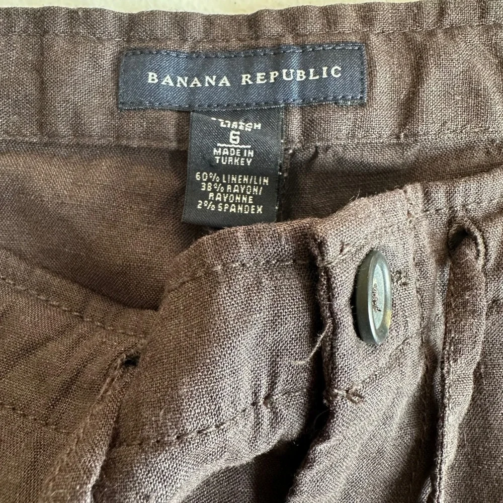 Banana Republic Linen Blend Cargo Pants Size 6 Brown Roll Tab 30